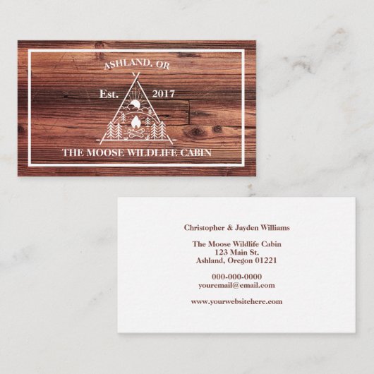 Rustige houten vacatie Huur Cabine Visitekaartje (Voorkant / Achterkant)