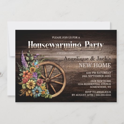 Rustige houten vezel Wagon Wheel Housewarming Part Kaart (Voorkant)