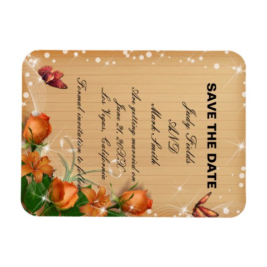 Rustige houten vlinderbruiloft bespaart datum magneet (Horizontaal)