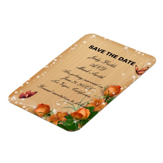 Rustige houten vlinderbruiloft bespaart datum magneet (Linkerzijde)