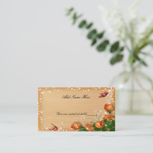 Rustige houten vlindertafel plaatskaartje (Staand voorkant)