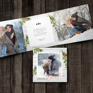 Rustige houten Waterverf Pijnkerst Drieluik Wenskaart