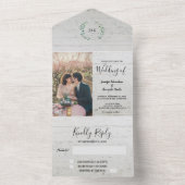 Rustige houten waterverf vertrekt bruiloft all in one uitnodiging (Binnen)