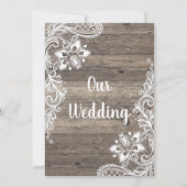 Rustige  houten witlace bruiloft kaart (Voorkant)