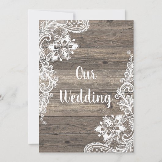 Rustige  houten witlace bruiloft kaart (Voorkant)