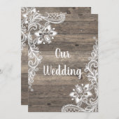Rustige  houten witlace bruiloft kaart (Voorkant / Achterkant)