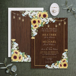 Rustige houten zonnebloem Stusty Blue Floral Weddi Kaart