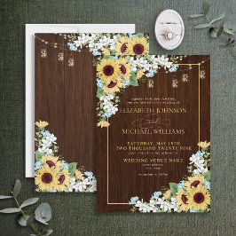 Rustige houten zonnebloem Stusty Blue Floral Weddi Kaart
