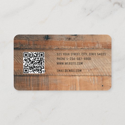 Rustige houtextuur & Deer Monogram QR-code Visitekaartje (Achterkant)