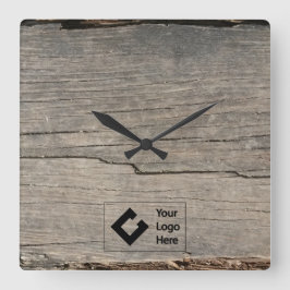 Rustige houtextuur met Logo Vierkante Klok