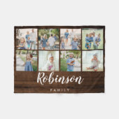 Rustige houtfamilie Monogram 8 Foto Collage Fleece Deken (Voorkant (Horizontaal))