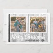 Rustige houtfamilie Twee foto-kerstcollage Feestdagenkaart (Voorkant)