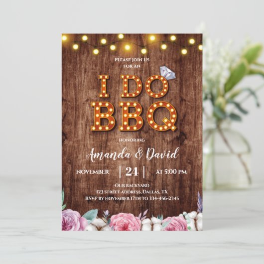 Rustige houtfleskatoen I Do BBQ Invitation Kaart (Staand voorkant)