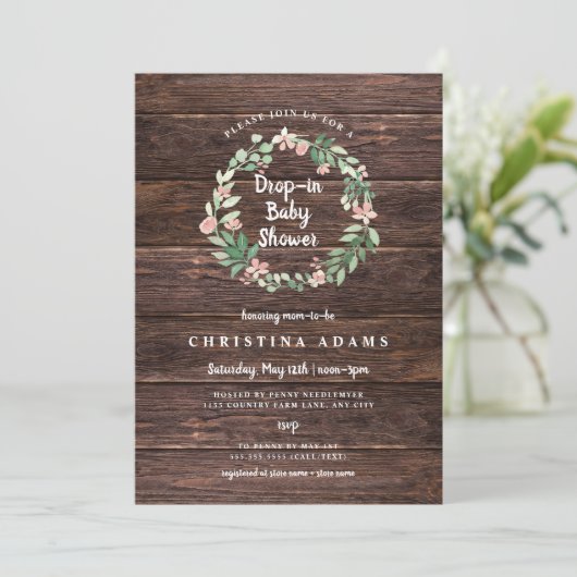 Rustige houtflessen in meisjesbaby shower uitnodig kaart (Staand voorkant)