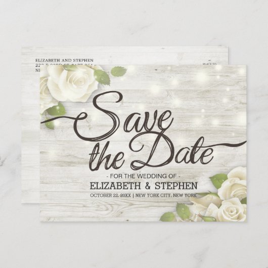 Rustige houtfloraallampjes bewaren de datum-ann aankondigingskaart (Voorkant / Achterkant)