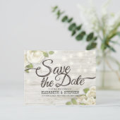 Rustige houtfloraallampjes bewaren de datum-ann aankondigingskaart (Staand voorkant)