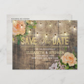 Rustige houtfloraallampjes opslaan datum aankondigingskaart (Voorkant / Achterkant)