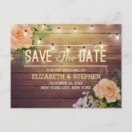 Rustige houtfloraallampjes opslaan datum aankondigingskaart