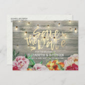 Rustige houtfloraallampjes opslaan datum aankondigingskaart (Voorkant / Achterkant)