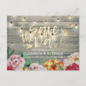 Rustige houtfloraallampjes opslaan datum aankondigingskaart (Voorkant)