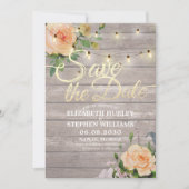 Rustige houtfloraallampjes opslaan datum save the date (Voorkant)