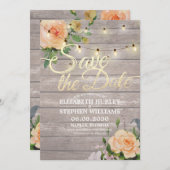 Rustige houtfloraallampjes opslaan datum save the date (Voorkant / Achterkant)