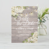 Rustige houtfloraallampjes opslaan datum save the date (Staand voorkant)
