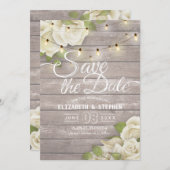 Rustige houtfloraallampjes opslaan datum save the date (Voorkant / Achterkant)