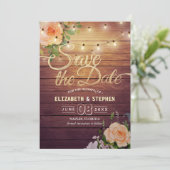 Rustige houtfloraallampjes opslaan datum save the date (Staand voorkant)