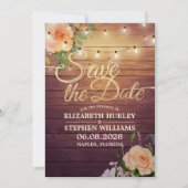 Rustige houtfloraallampjes opslaan datum save the date (Voorkant)