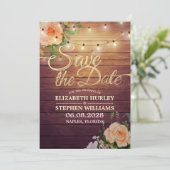Rustige houtfloraallampjes opslaan datum save the date (Staand voorkant)