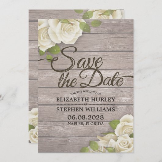 Rustige houtfloraallampjes opslaan datum save the date (Voorkant / Achterkant)