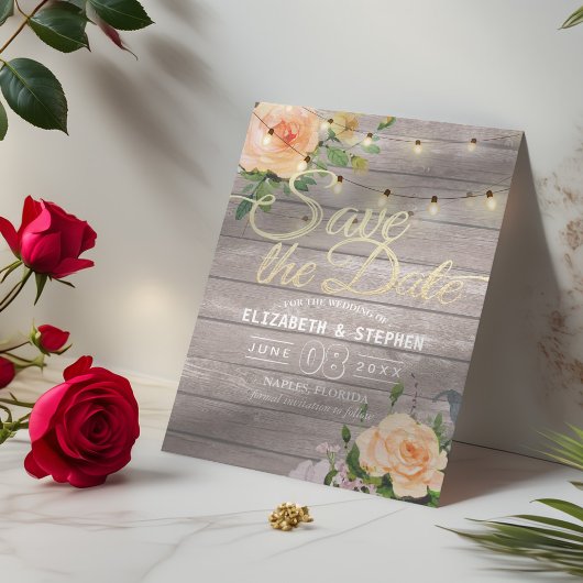 Rustige houtfloraallampjes opslaan datum save the date