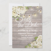 Rustige houtfloraallampjes opslaan datum save the date (Voorkant)