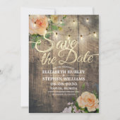 Rustige houtfloraallampjes opslaan datum save the date (Voorkant)