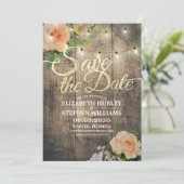 Rustige houtfloraallampjes opslaan datum save the date (Staand voorkant)