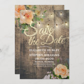 Rustige houtfloraallampjes opslaan datum save the date (Voorkant / Achterkant)