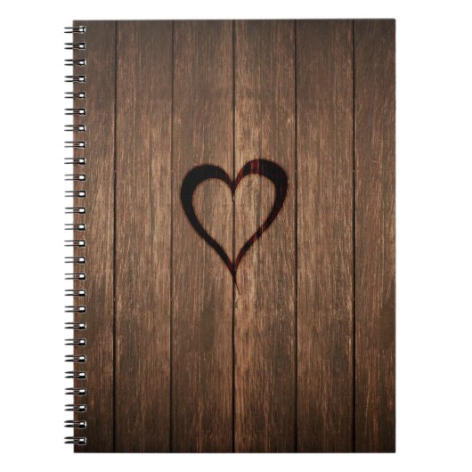 Rustige houtgebrande hartafdruk notitieboek (Voorkant)
