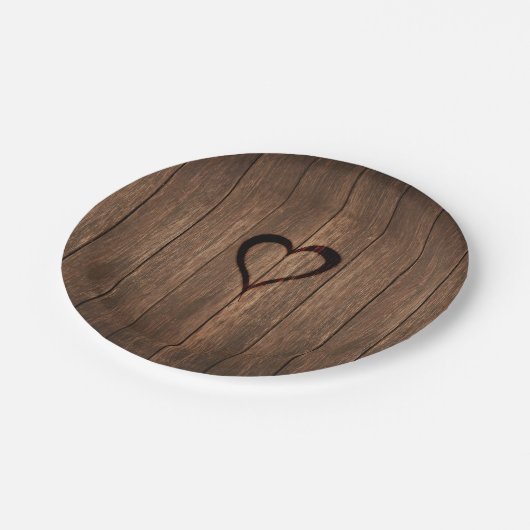 Rustige houtgebrande hartafdruk papieren bordje (Gekanteld)