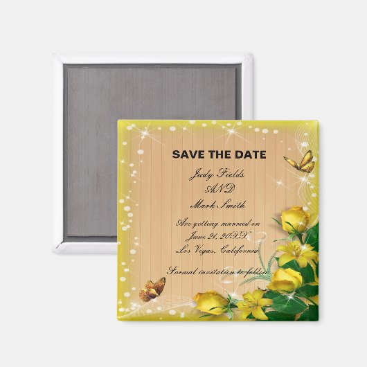 Rustige houtgele vlindervlinder sparen de datum magneet (Voorkant / Achterkant)