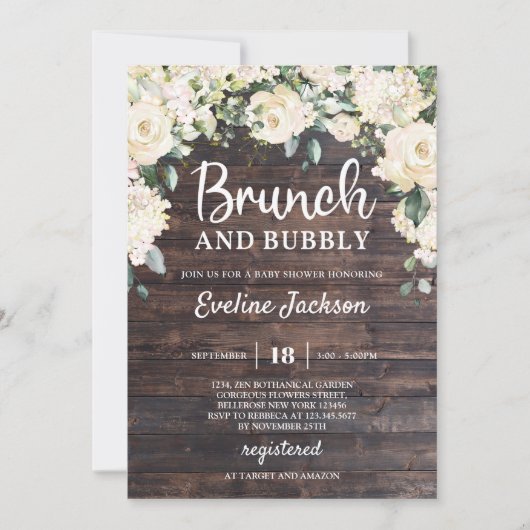 Rustige houtgroene boho floral brunch en bubbly kaart (Voorkant)