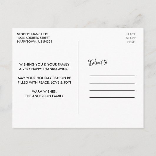 Rustige houtkalligrafie  Thanksgiving vrachtwagen Briefkaart (Achterkant)