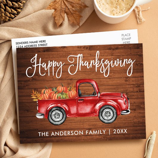 Rustige houtkalligrafie  Thanksgiving vrachtwagen Briefkaart