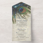 Rustige  houtmarine Turquoise Peacock Wedding All In One Uitnodiging (Binnen)