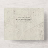 Rustige  houtmarine Turquoise Peacock Wedding All In One Uitnodiging (Achterkant)