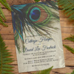 Rustige  houtmarine Turquoise Peacock Wedding Kaart<br><div class="desc">Rustische houten marine Turquoise Peacock Wedding Invitation. (1) Klik voor verdere aanpassingen op de knop "Aanpassen" en gebruik onze ontwerptool om deze sjabloon te wijzigen. Alle tekststijl, kleuren en formaten kunnen worden aangepast om aan uw behoeften te voldoen.(2) Als u liever dikkere papieren hebt, kunt u overwegen het type matte...</div>