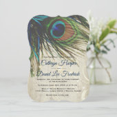 Rustige  houtmarine Turquoise Peacock Wedding Kaart (Staand voorkant)