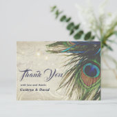 Rustige  houtmarine Turquoise Peacock Wedding RSVP Kaartje (Staand voorkant)