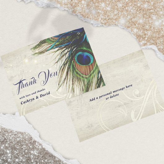Rustige  houtmarine Turquoise Peacock Wedding RSVP Kaartje