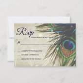 Rustige  houtmarine Turquoise Peacock Wedding RSVP Kaartje (Voorkant)